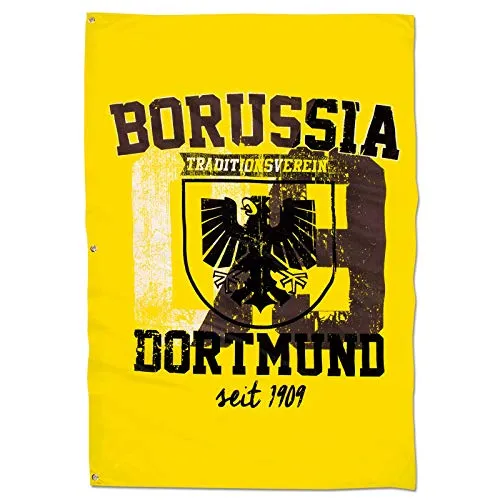 Borussia Dortmund, Bandiera di sollevamento con le armi della città, nero-giallo, 100x150cm