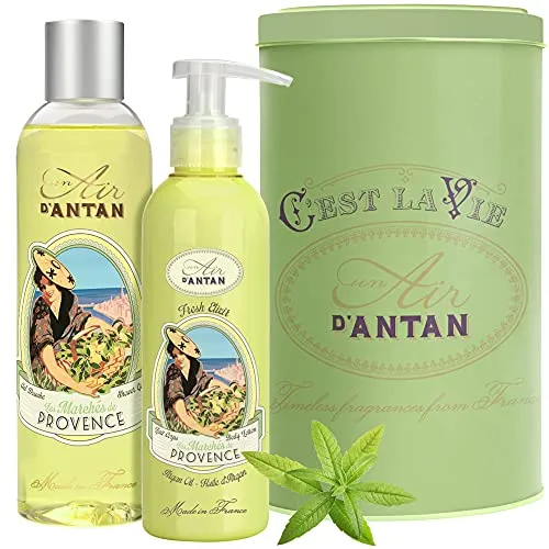 Set Regalo Bagno - VERBENA di Provenza: 1 Docciaschiuma 250ml,1 Crema Corpo Idratante 200ml/Profumo: Verbena e Bergamotto/Un Air d'Antan®/In Una Scatola Vintage/Regalo Originale/Bellezza/Regalo Mamma