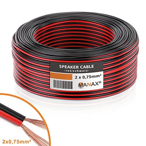 MANAX – Cavo per altoparlante Box cavo 2 x 0,75 mm² CCA rosso/nero rotolo da 25 m