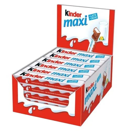 Ferrero - Kinder Maxi Barrette Cioccolato a Latte - Box da 36 pezzi da 21 gr