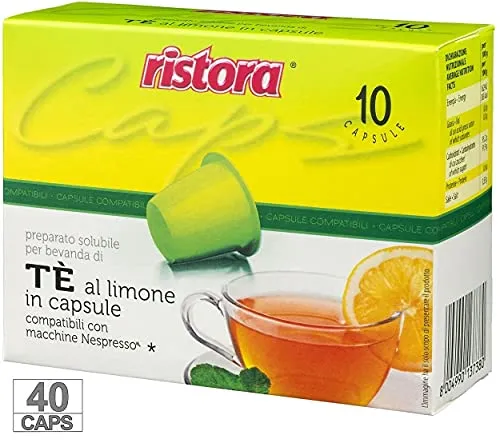 Ristora 40 Capsule Tè The Al Limone Te Compatibili Macchine Nespresso Macchina Da Caffè Cialde Intenso Ricco Benefici Antiossidanti Preparato Macchinetta Solubile Bevanda Senza Glutine (4 X 10PZ)