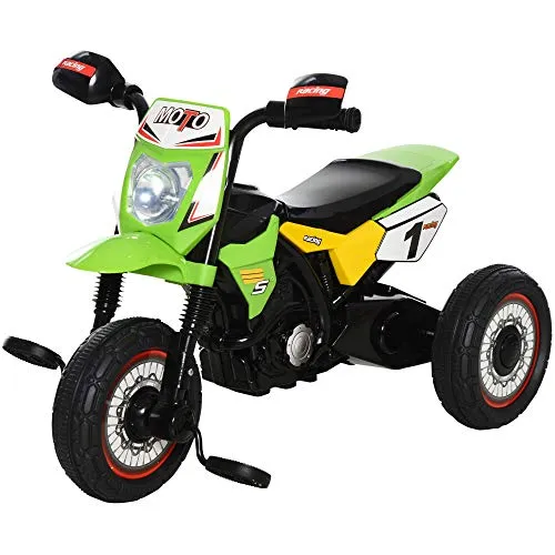 HOMCOM Triciclo per Bambini Stile Moto a Pedali con Luci e Suoni, 3 Ruote Larghe, Età 18-36 Mesi, 71x40x51cm, Verde