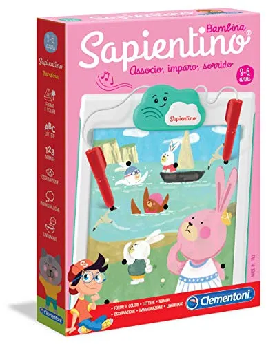 Clementoni - 16214 - Sapientino Bambina, schede attività e penna interattiva - gioco educativo 3 anni, elettronico parlante con batterie incluse - Made in Italy