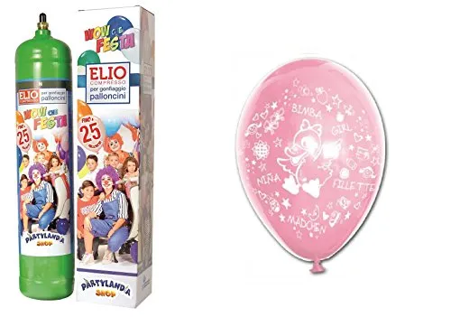 Partylandia Shop Bombola Elio usa e getta + 25 Palloncini Nascita Bimba Rosa