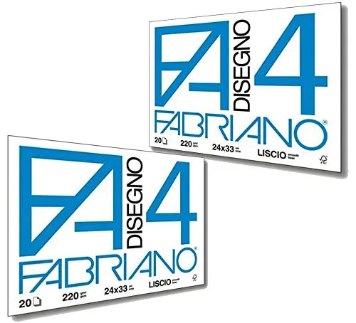 Fabriano F4 Liscio Album da Disegno, 24 x 33 cm, Set da 2 Blocchi