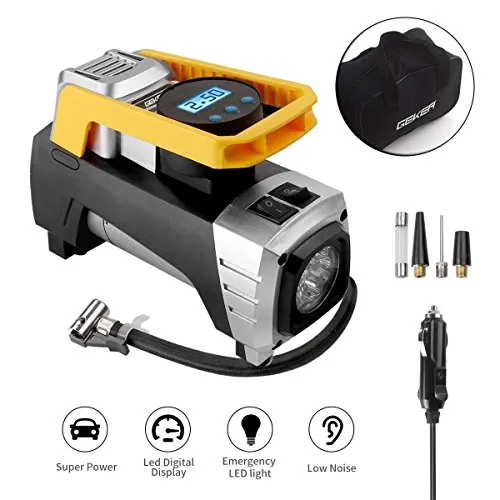 Compressore Portatile per Auto,Geker Compressore Aria Portatile 12V 150PSI Manometro Digitale con Luce d' Emergenza e LCD Adatto per Auto, Moto,Bicicletta ed Attrezzi Sportivi