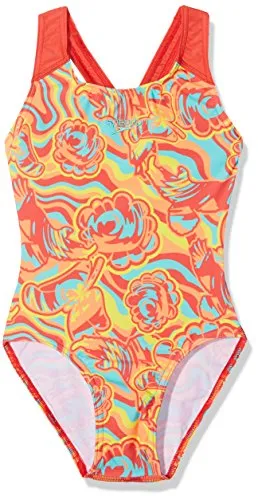 Speedo Flash all-Over Splashback, Costume da Bagno Bambina, Multicolore (Watermelon/Fluo Orange/Spearmint), 5-6 Anni