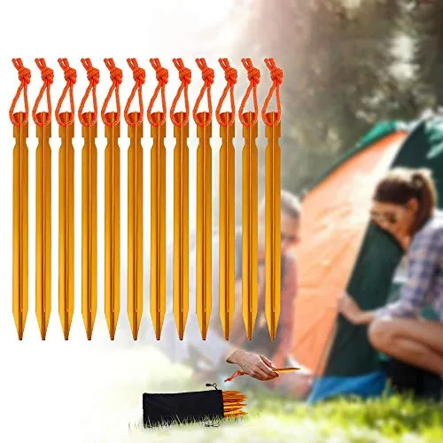 Rovtop, 12 picchetti per tenda in alluminio dorato, per campeggio, spiaggia, esterni e sabbia, Gold