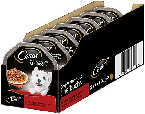 Cesar, Cibo Umido per Cani, consigliato da Chef, in Diversi Gusti, per 14 pasti (14 x 150 g)