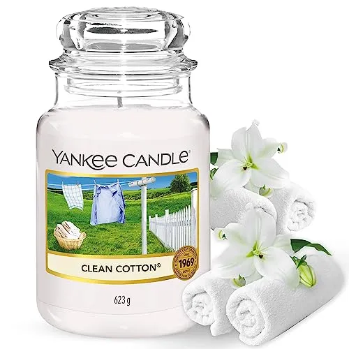 Yankee Candle Candela Profumata in Giara Grande, Clean Cotton, Durata Fino a 150 Ore, Regalo Perfetto per le Donne