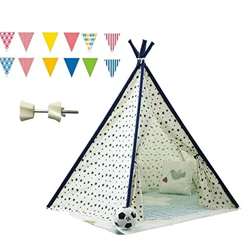 Frunimall - Tenda per bambini con bandiera colorata, pieghevole, per bambini indiani Wigwam, tenda da gioco indiana per bambini, per interni ed esterni, colore: beige