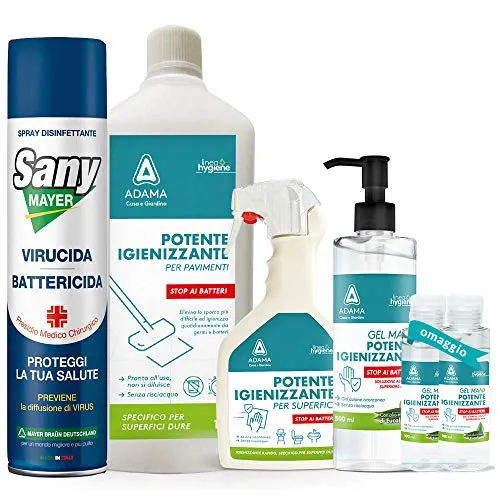 Set Igienizzante Casa Superfici Pavimenti Mani Gel con Spray Virucida per Ambienti e Tessuti| 6 Pezzi| Set Igiene Batteri Completo| Famiglia Protetta| (Set Completo)