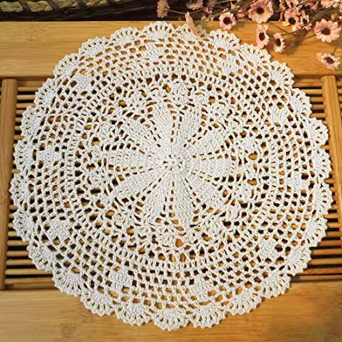 Kilofly Centrino in cotone lavorato a uncinetto, confezione da 4 pezzi, fantasia Persia, Cotone, White, 14 inch white