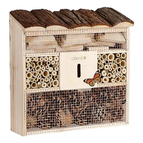 Cadoca Cassetta per insetti in legno 31x31 nidificazione hotel insetti refugio api coccinelle api vespe griglia metalica