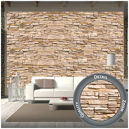 GREAT ART Fotomurale – Parete di Pietra Ottica Beige – Decorazione murale Pietra Naturale Ardesia Carta da Parati Pietra arenaria realistica Decorazione murale Pietra 336 x 238 cm