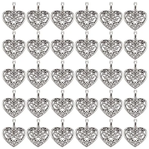 PandaHall Elite 100pcs Charms Ciondoli pendanti di Cuore in Lega Stile Tibetano per Braccialetti collane Orecchini bigiotteria Gioielli di San Valentine Fai-da-Te, Argento Antico, 18x15x2mm