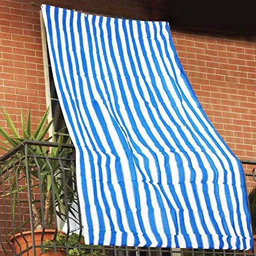 BAKAJI Tenda da Sole Telo Parasole a Righe in HDPE Resistente Protezione UV 90% per Balcone e Veranda Dimensione 150 x 290 cm con Anelli di Aggancio (Blu)