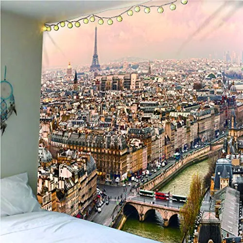 zhkn Arazzo Stampa Digitale Parigi Immagini Arazzo Coperta da Parete Telo Mare Tappeto Coperta Tenda Materasso da Viaggio Cuscino per Dormire 200X180CM