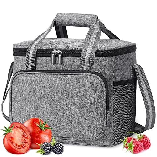 Borsa Termica 15 litri da Lavoro, Manutenzione di Freddo e Caldo per Uomo/Donna/Bambino Porta Pranzo Cibo Alimentazione per Campeggio Lavoro Scuola, grigio