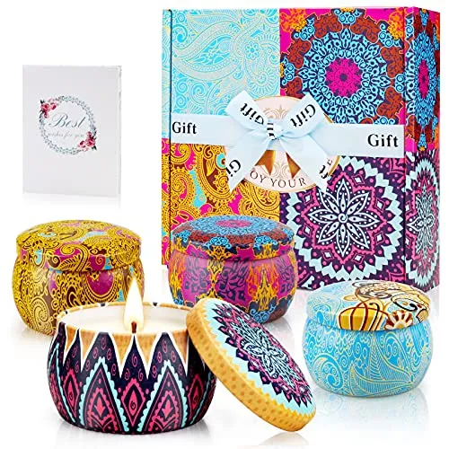 Candele Profumate Regalo Set,Regalo Donna Compleanno Soia Naturale Set,Candele Profumate Set Regalo per Donna Alleviare Lo Stress e Aromaterapia Ideale Regaloper la Festa della Mamma,Ufficio