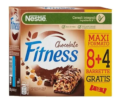 Nestle Fitness Chocolate Barrette ai Cereali Integrali con Gocce e Base di Cioccolato Calcio e Ferro MAXI COMFEZIONE 12x23,5g - 282g