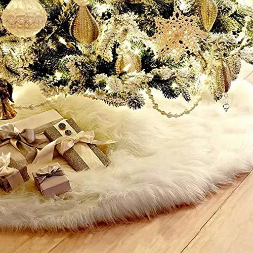 Gudotra Gonna per Albero Natale Bianco Tappeto Copertura Copri di Base in Finta Pelliccia per Decorazioni Festa Natale (90CM)