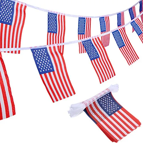100 Bandiere Americane Stringa USA Bandiera di Stelle e Strisce per 4 Luglio, Giorno della Memoria, Giorno dei Veterani, Giorno dell'Indipendenza, Festa dei Lavoratori, La Giornata di Bandiera
