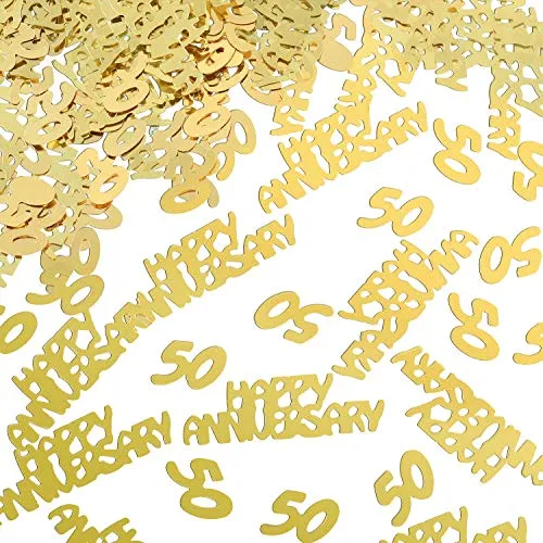 Gejoy 4 Borse Oro 50th Anniversario Coriandoli Glitter Coriandoli Decorazioni da Tavolo per Decorazione Festa di Matrimonio Anni 50 Anniversario