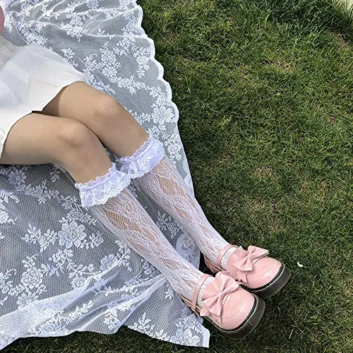 ROUNDER Estate Mucchio di Calzini Calzini Lolita Pizzo Pizzo Lolita loli Calzini Vitello Calze Bianche-Fiore di Magnolia Bianco