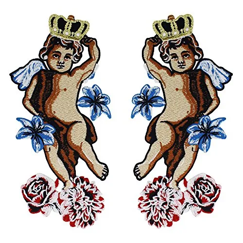 Fashion ricamo corona angelo ragazzi tessuto patch fiore applique badge per abiti fai da te abbigliamento accessori 1 coppia/2PIECES