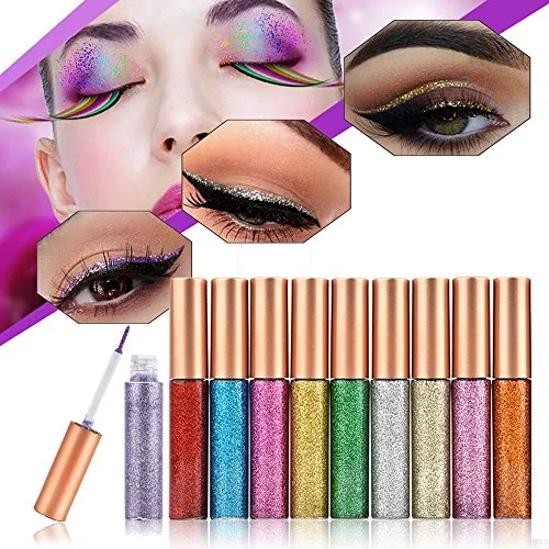 10 Colori/Set Glitter Ombretto Liquido Eyeliner,MS. Dear Liquid Glitter Eyeliner Impermeabile Professionale Eyeshadow Makeup Trucco Occhi Cosmetic