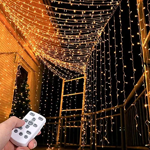 Tomshine Tenda Luci LED 3 x 3 meters, 300 LEDs con Luci Natale Tenda, IP65, 8 Programmi di Luce,Tenda di Luci per Natale, Decorazione Feste, Interni (Bianco Caldo)