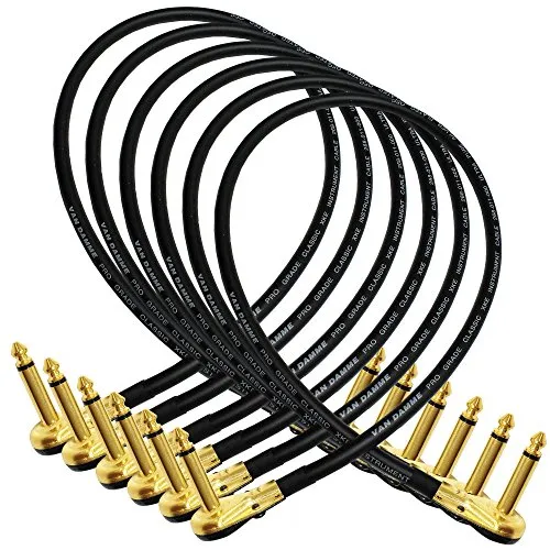 6 unità da Xke pro-grade – 0,6 m (60 cm) – Qualità premium, multi – schermato effetti per chitarra e basso, con strumento cavo patch – Premium oro placcato ¼ "(6.35 mm), ad angolo retto connettori tipo TS pancake