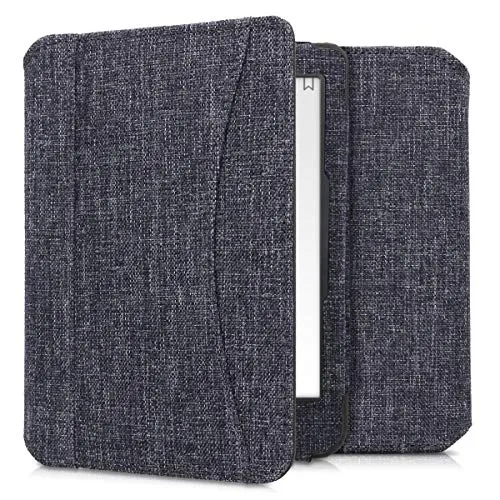 kwmobile Flip-Cover Compatibile con Kobo Clara HD - Full-case Anti-graffio con Porta-carte Fascia Prensile - Tessuto grigio scuro