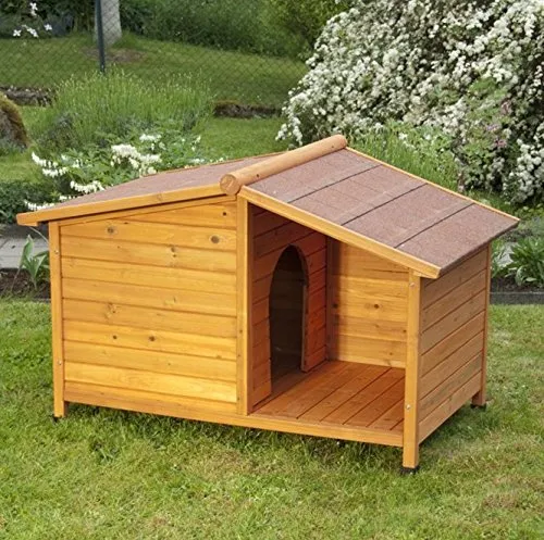 Cuccia per cani in legno di abete oliato per 4 stagioni, con patio riparato, ideale per tenere il vostro amico a quattro zampe protetto da tutti gli elementi (S: 102 cm x 64 cm x 65 cm L x H)