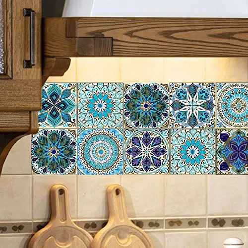 Adesivi per Piastrelle, Autoadesivi Impermeabile Marocchino Adesive retrò Vittoriano Mosaico Stile per Piastrelle Trasferimenti Fai da Te Adesivi per Cucina Bagno Decorazioni (C-30PCS, 15 x 15 cm)