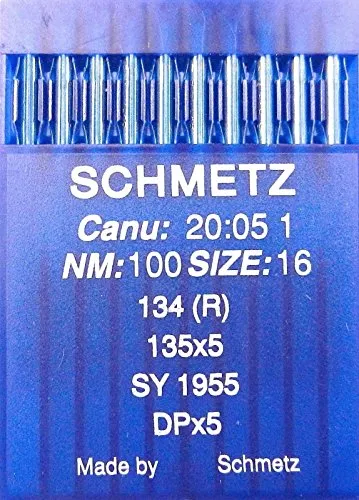 Schmetz, 10 aghi con testa rotonda per macchina da cucire, sistema 134 (R), Industria St. 100.