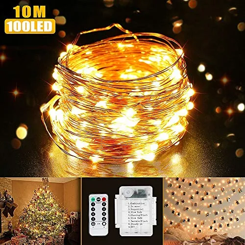 Luci di Natale, Beexcellent Catena Luminosa Stringa 100 LEDs IP65 Impermeabile 10m Luci Foto Fili Rame 8 Modalità, Decorativi per Camera Parti Costume Fare Halloween Casa per Interni e Esterni