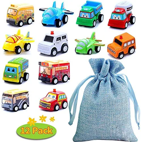 BBLIKE Set Macchinine per Bambini - 12 pezzi Mini Auto Tirare Indietro Veicoli da Costruzione, Camion dei Pompieri, Auto da Corsa