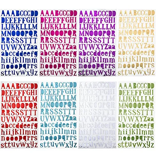 Vitasemcepli Set di 8 Adesivi Lettere Alfabeto Colorate Autoadesivi Stickers Glitter Adatte per Decorare Diario delle Vacanze/Album Fotografici/Scrapbooking/Decorazione Interni/Pareti (8 Colori)