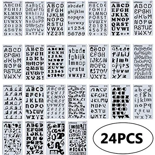 FANDE Stencil per Lettere, 24 Pezzi Modelli di Stencil in Plastica con Lettere Stencil Drawing Painting Journal Stencil Template Set per Album, Journaling, Graffiti