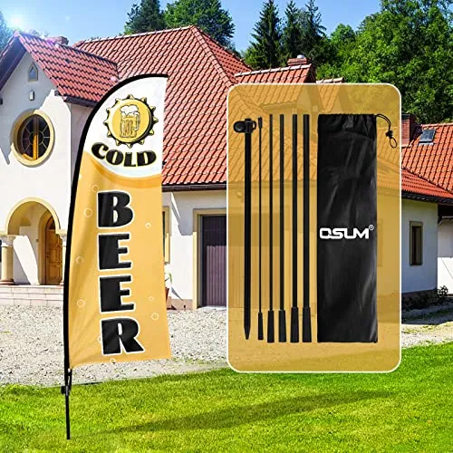 QSUM Bandiera della birra fredda, bandiera pubblicitaria della piuma della birra fredda da 2,8 m, con kit di palo, picchetto, insegne di birra fredda per aziende e vetrine