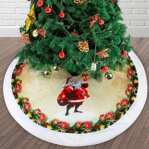Gonna per albero di Natale, 98 cm, rotonda in peluche, con bordo bianco, base per albero di Natale, decorazione per feste di Capodanno