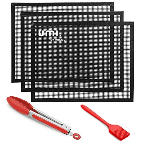 UMI. by Amazon - BBQ Griglia Tappetini in Rete Stuoie Barbecue, Antiaderente Riutilizzabili Senza-PFOA, per Griglia a Carbone Gas Forno Elettrico, Adatto per Carne Pesce Verdure, 5 Set, 40x33 cm