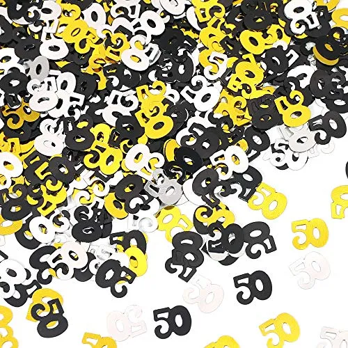 APERIL 50 Anni Compleanno coriandoli, coriandoli Oro Nero Argento Numero 50, coriandoli da Tavolo 30 g per Decorazione Compleanno Anniversario Matrimonio-Numero 50