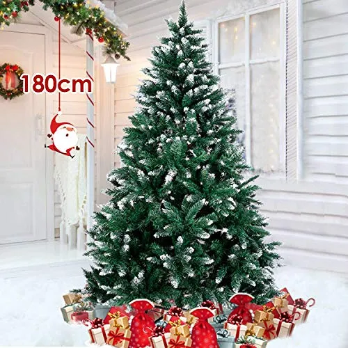 amzdeal Albero di Natale Innevato 180cm Albero di Natale Artificiale Innevato Bianco Naturale Pino con Supporto in Metallo per Feste di Natale