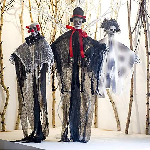 Puntello di Halloween Horror Appeso Scheletro Ghost, Morbuy Scary Scheletro Fantasma Animato Decorazione Decorazioni per Bar da Festa in Giardino (60cm x50cm,3PC Nero)