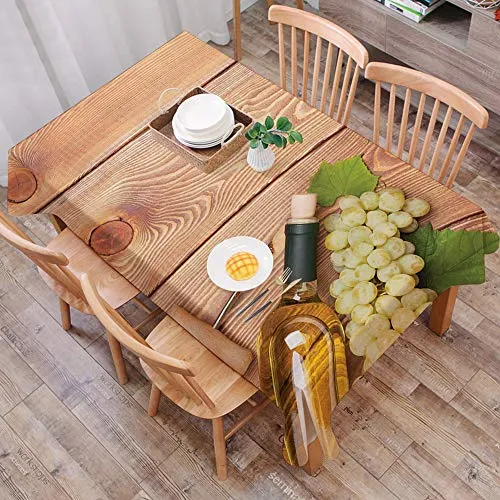 Home Tovaglia Cotone e lino Impermeabile Rettangolare - 140 x 200 cm,Set di cantina, bottiglia di vino e grappolo d'uva sul tavolo di legno sfondo romantico tema ,Tovaglia da cucina, salotto, lavabile