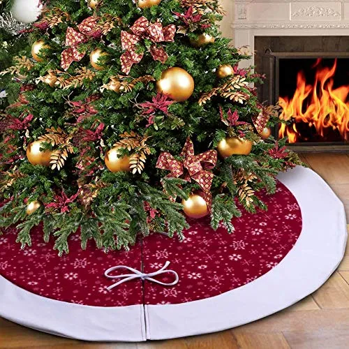 OurWarm Velluto Rosso Gonne per Alberi di Natale 122cm, Bianca Fiocco di Neve Pannello Esterno Albero di Natale Base per la Decorazione di Natale Decorazioni Natalizie