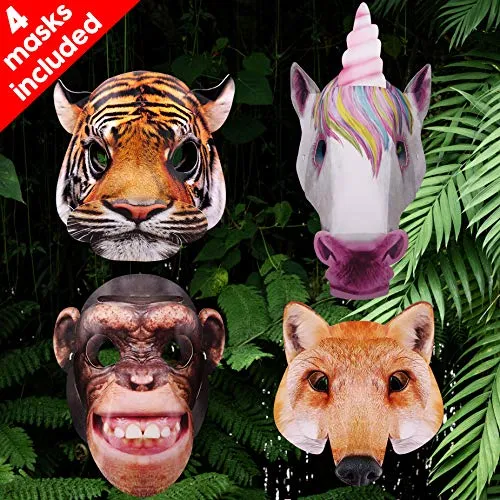 Maschere per bambini - maschere animali 3D include tigre, unicorno, volpe e scimpanzé, Bambini e Adulti maschere di animali per feste, balli in maschera, festa di compleanno, Natale, Halloween